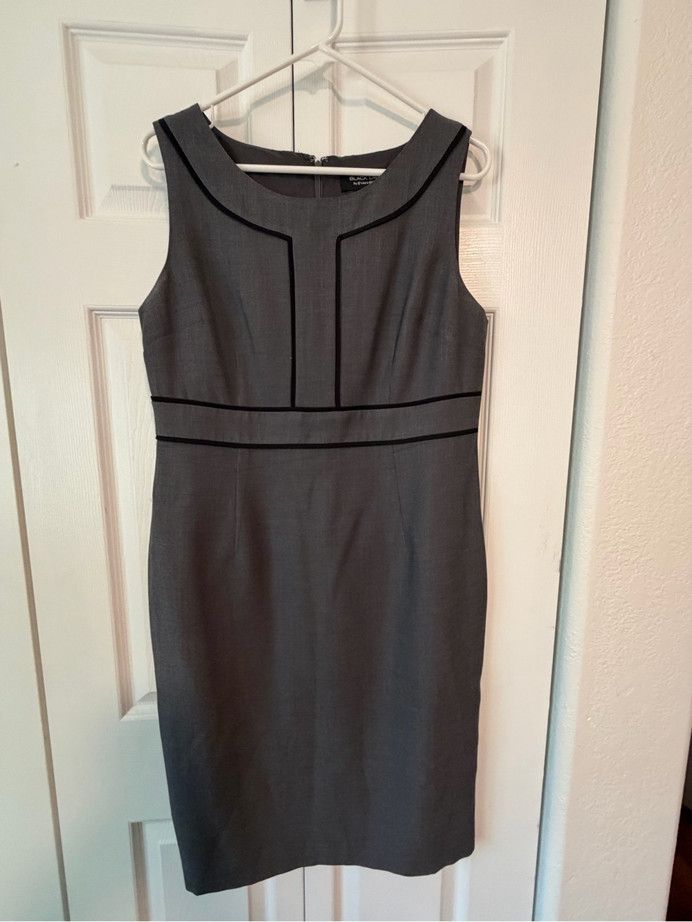 Evan Picone Gray Midi Sheath Dress with Black Trim